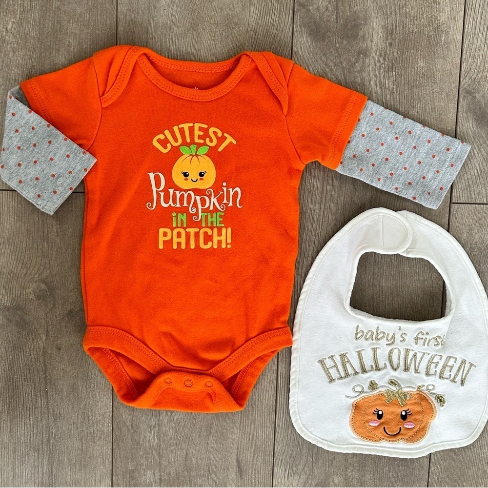 Baby’s First Halloween bundle 0-3 months bib and shirt